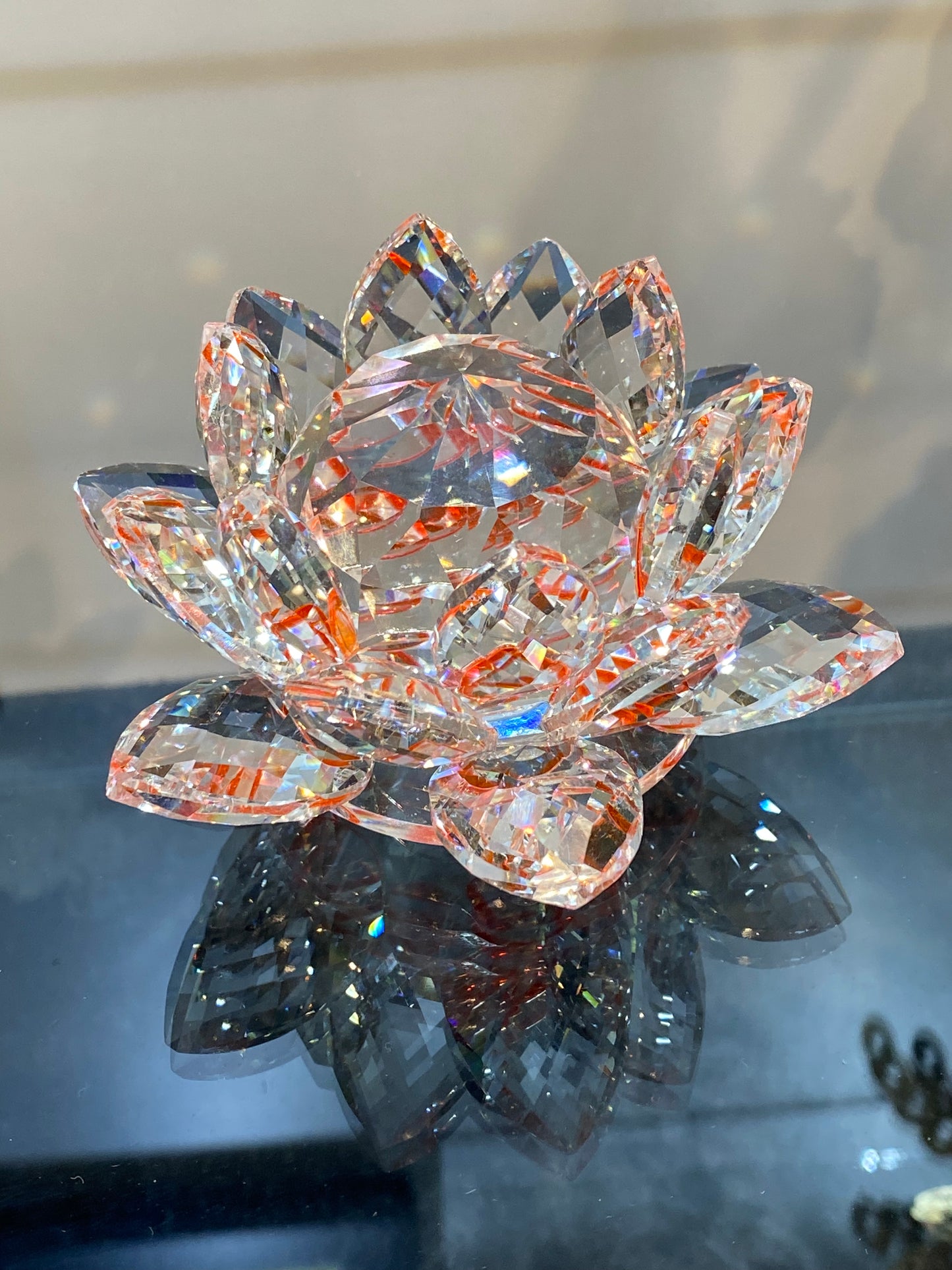 Feng Shui Crystal Flower Red/Clear 5”