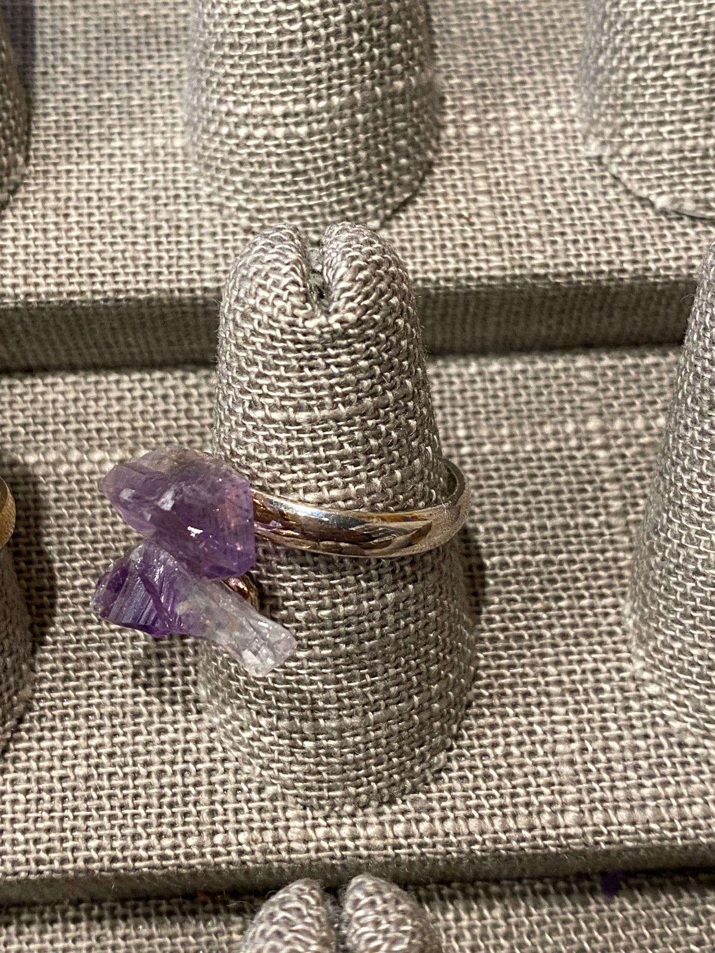 Raw Amethyst Adjustable Silver Ring