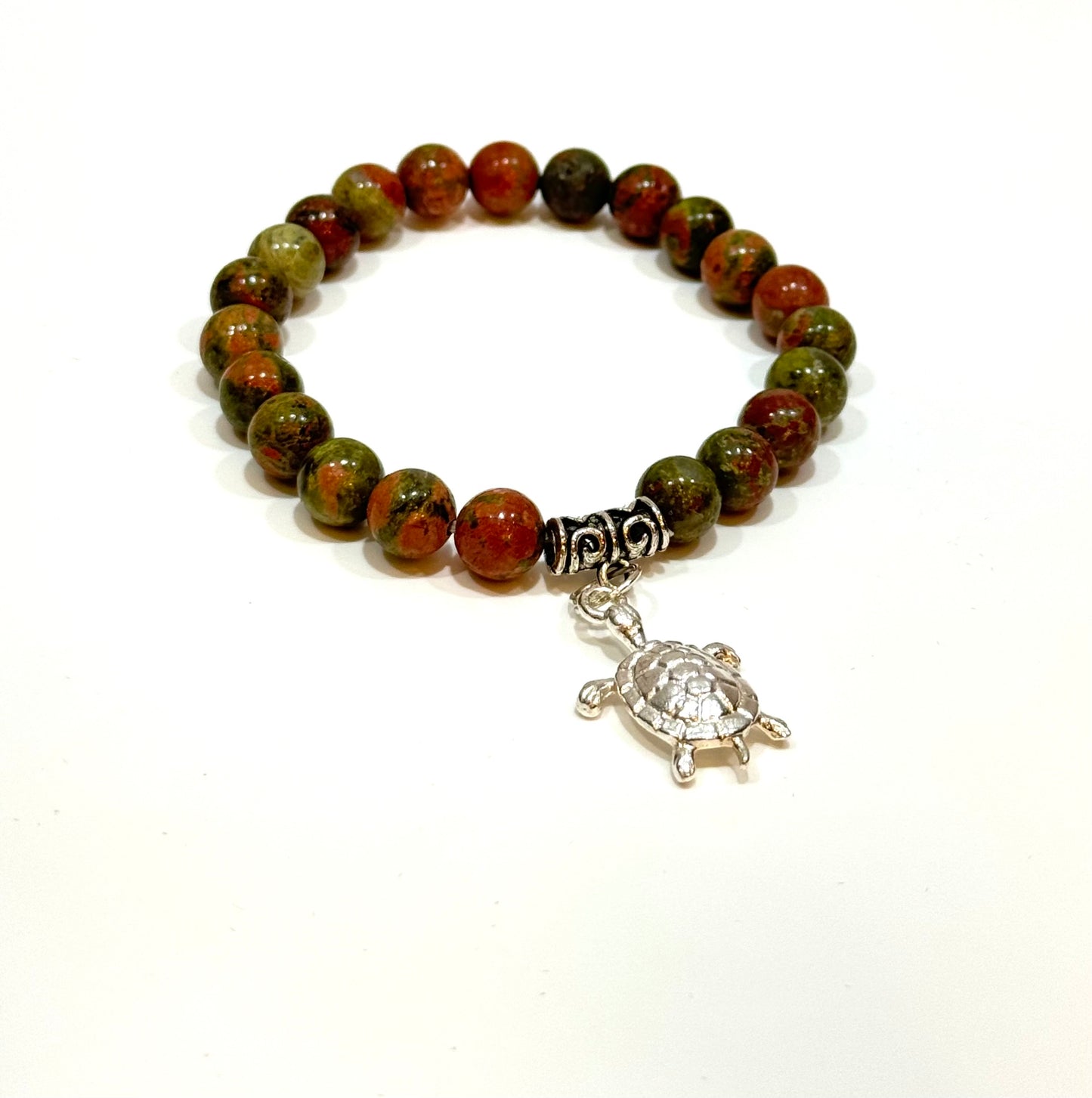 Unakite Beaded Bracelet With Turtle Charm