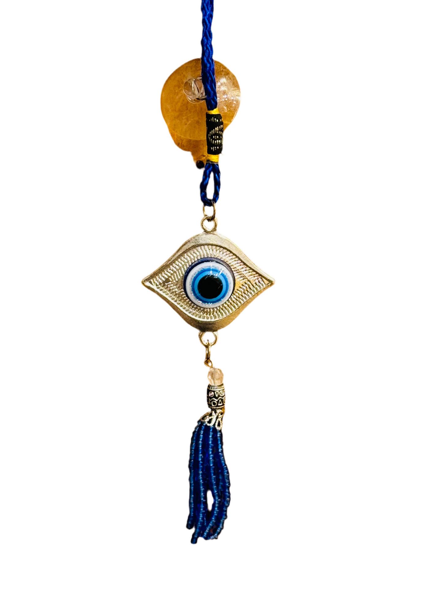 Silver Evil Eye Hanging Car Decor Ornament with Beaded Tassels