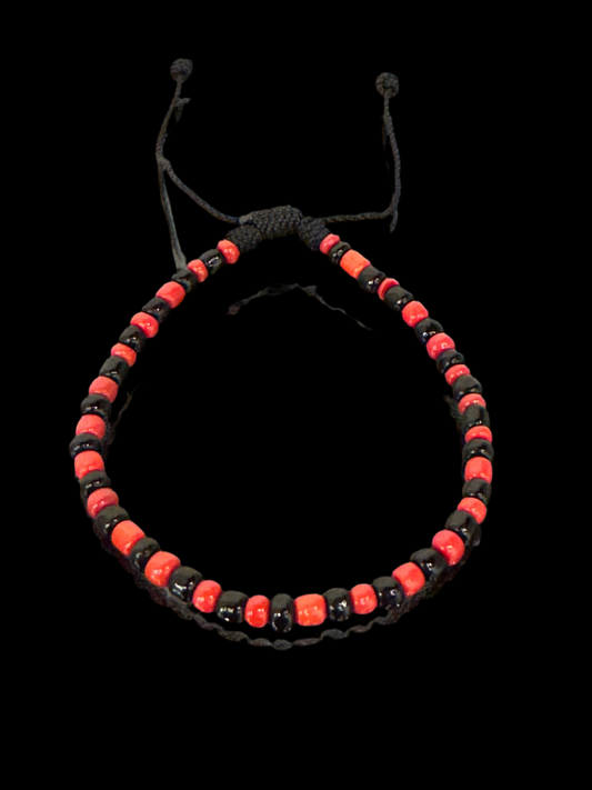 Orisha Elegua Beaded Handmade Pull String Bracelet Black and Red