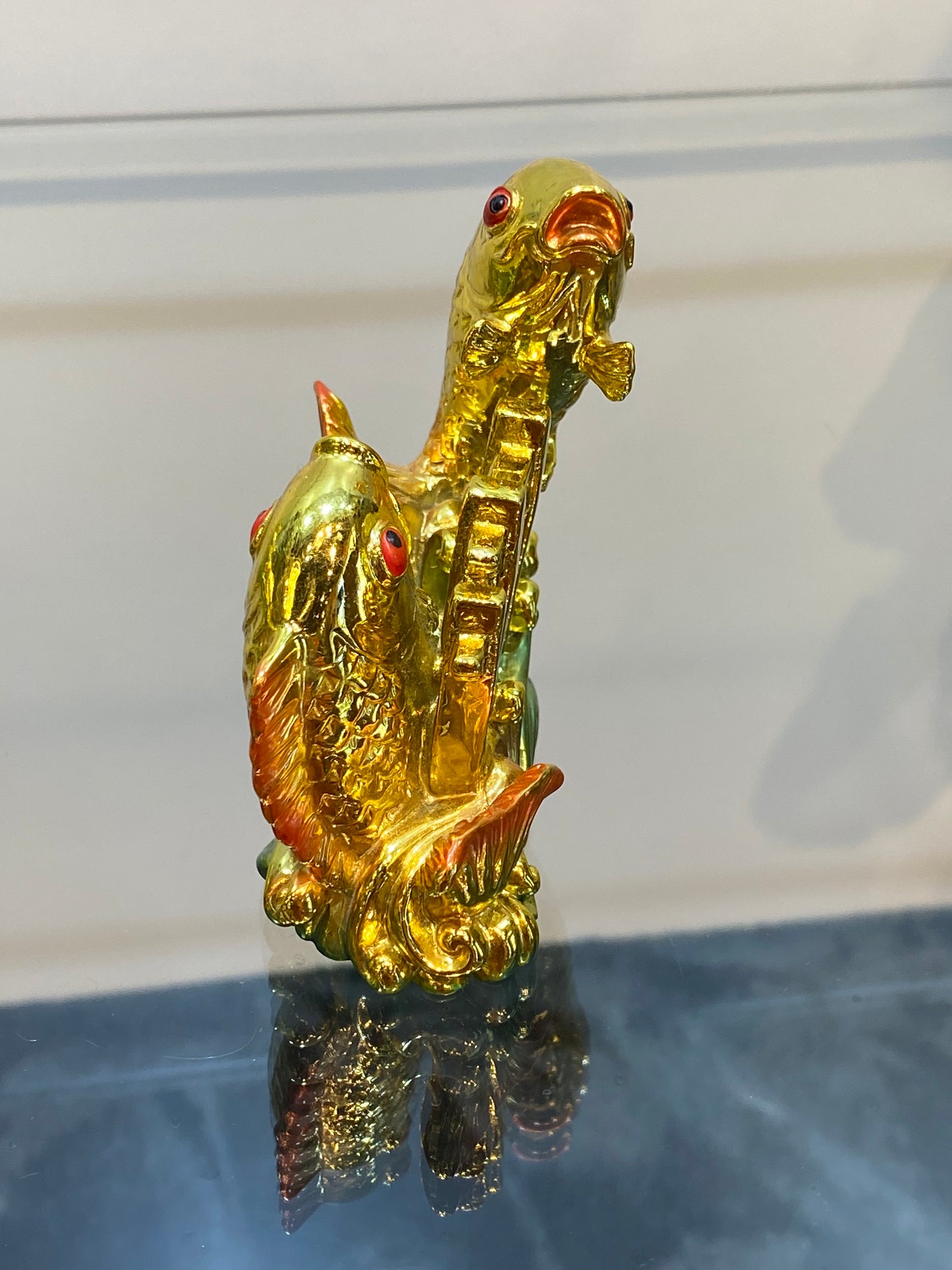 Feng Shui Golden Color Good Luck Two Fish jumping over the Water