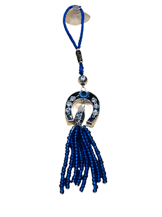 Horseshoe Evil Eye Hanging Car Decor Ornament with Beaded Tassels