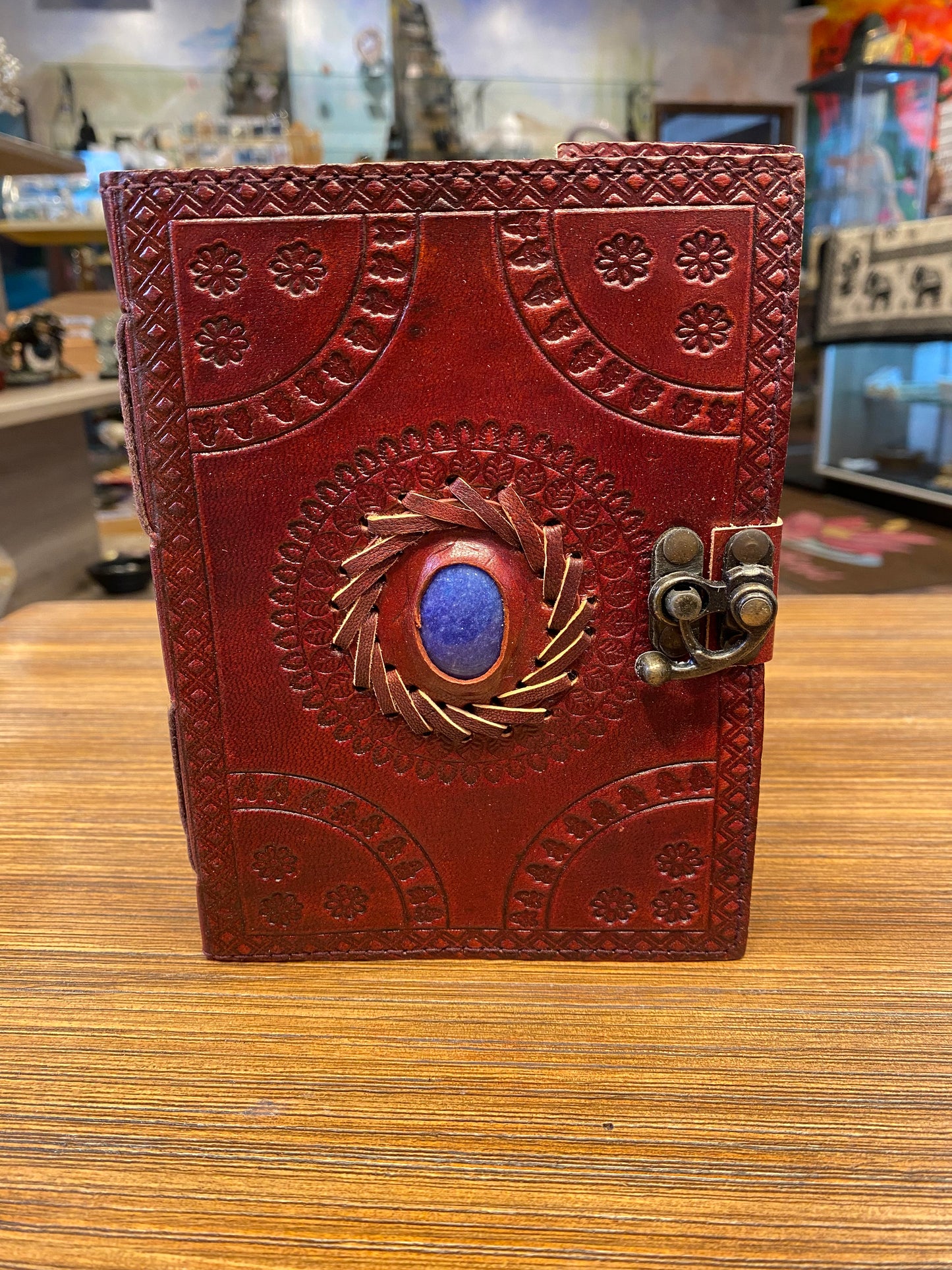 Dark Brown 5”x7” Embossed Journal with Latch and Blue Stone