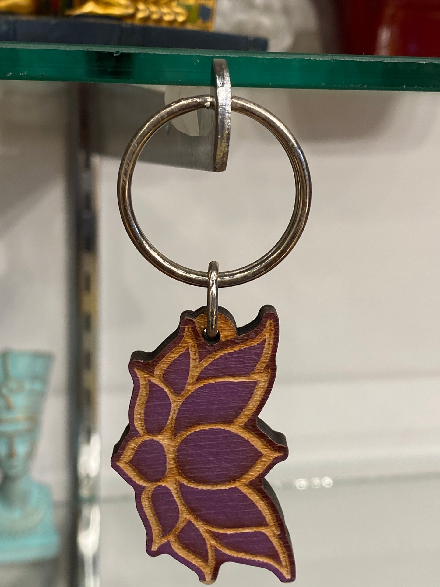 Purple Lotus Flower Wooden Key Chain