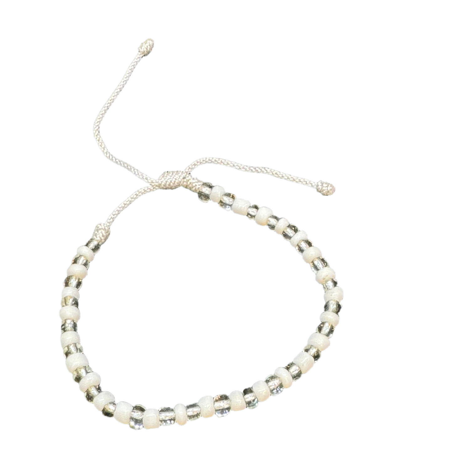 Orisha Obatala Handmade Beaded Adjustable Pull String Bracelet Clear and White