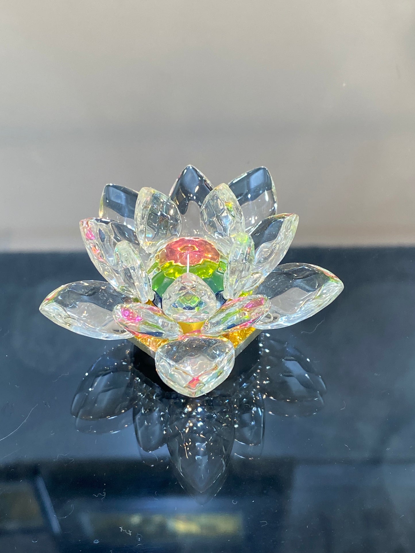 Feng Shui Crystal Lotus Flower Multicolor Clear Pink Green