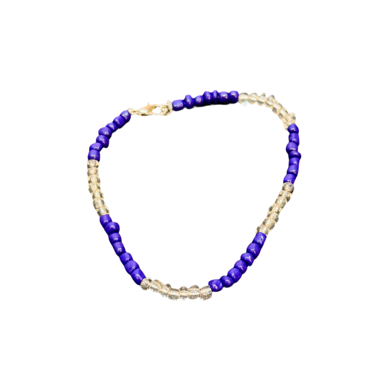 Orisha Olokun Handmade Beaded Bracelet With Clasp Clear and Purple