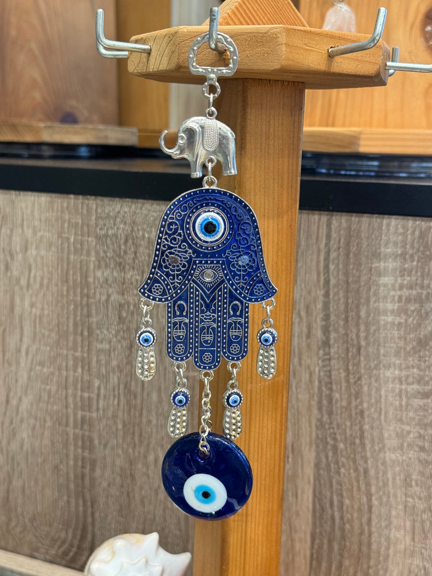 Turkish Blue Evil Eye Hamsa Hand Elephant and Evil Eye Talisman Amulet Wall Hanging Ornament