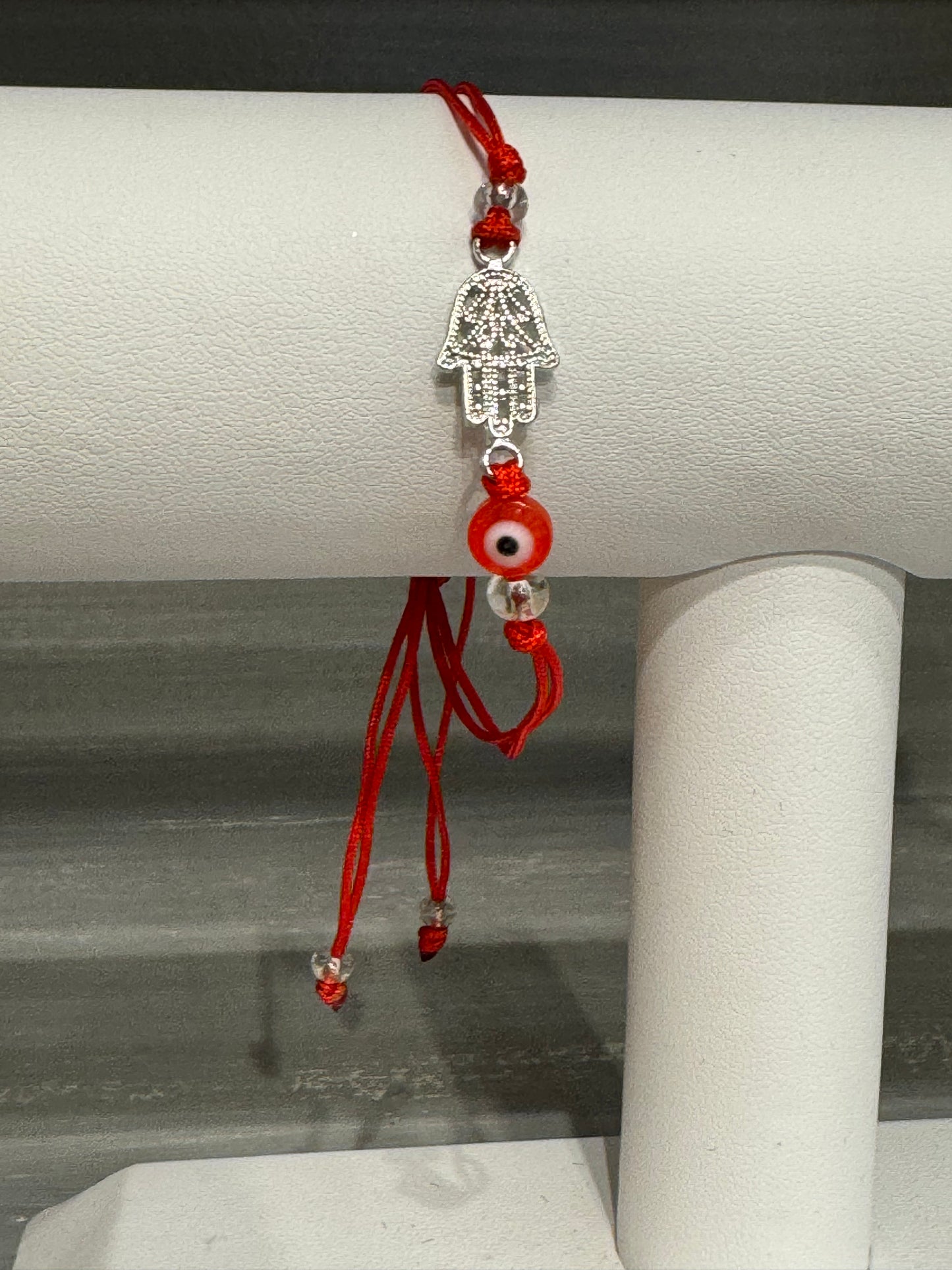 Red String Pull Tie Bracelet with Hamsa Charm Red Evil Eye Bead