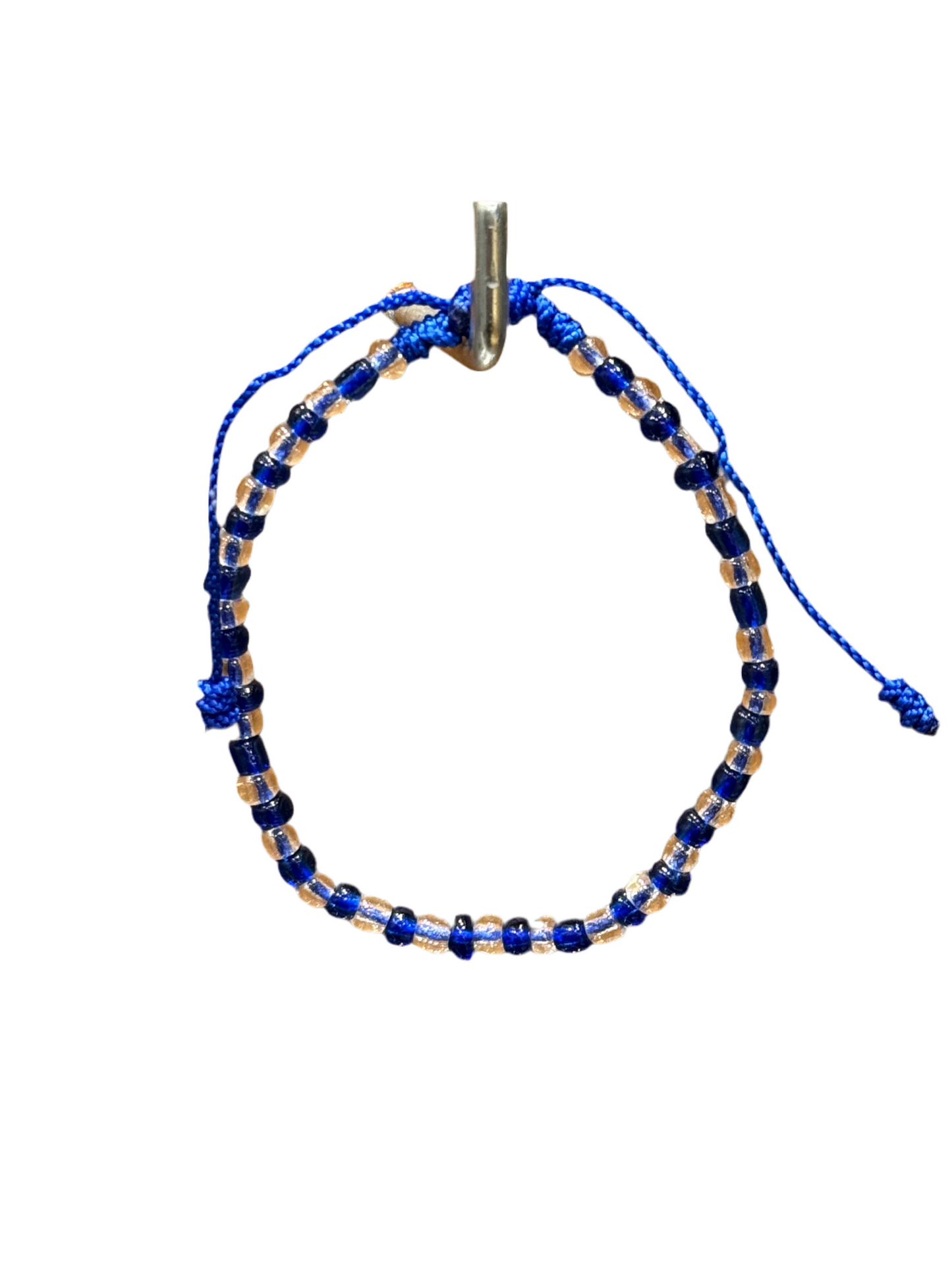 Handmade Beaded String Blue and Clear Orisha Yemaya Blue Pull Tie Bracelet