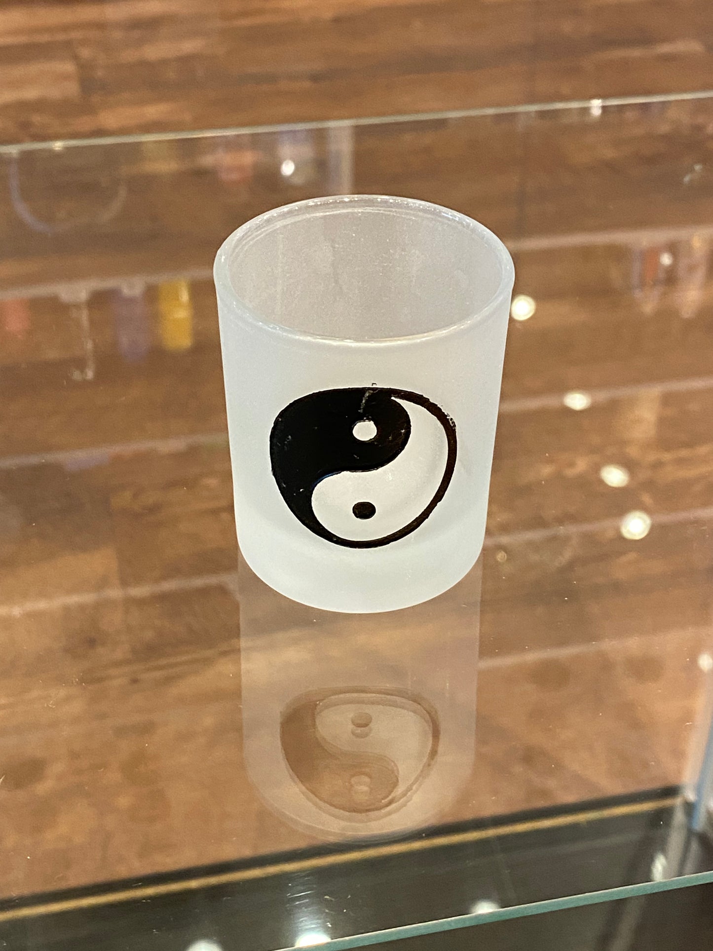 Yin-Yang Etched Glass Votive Holder