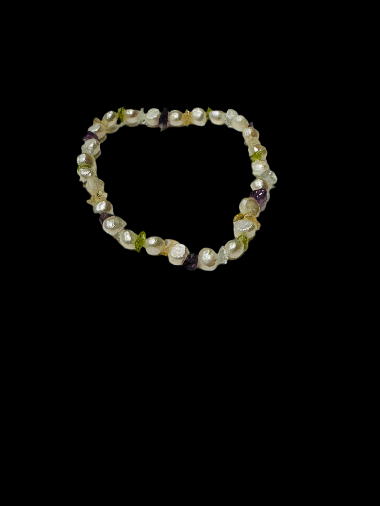 White Beaded Pearl, Amethyst, Citrine and Peridot Chips Stretch Bracelet