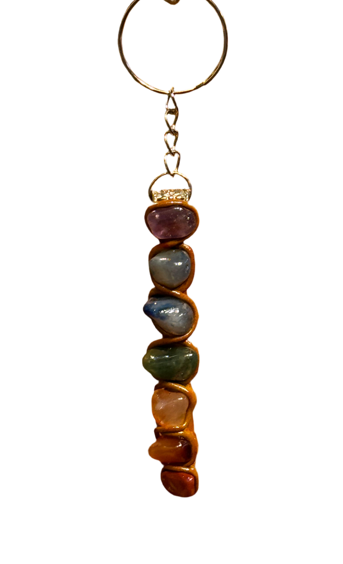 Chakra 7 Stone Wooden Key Chain