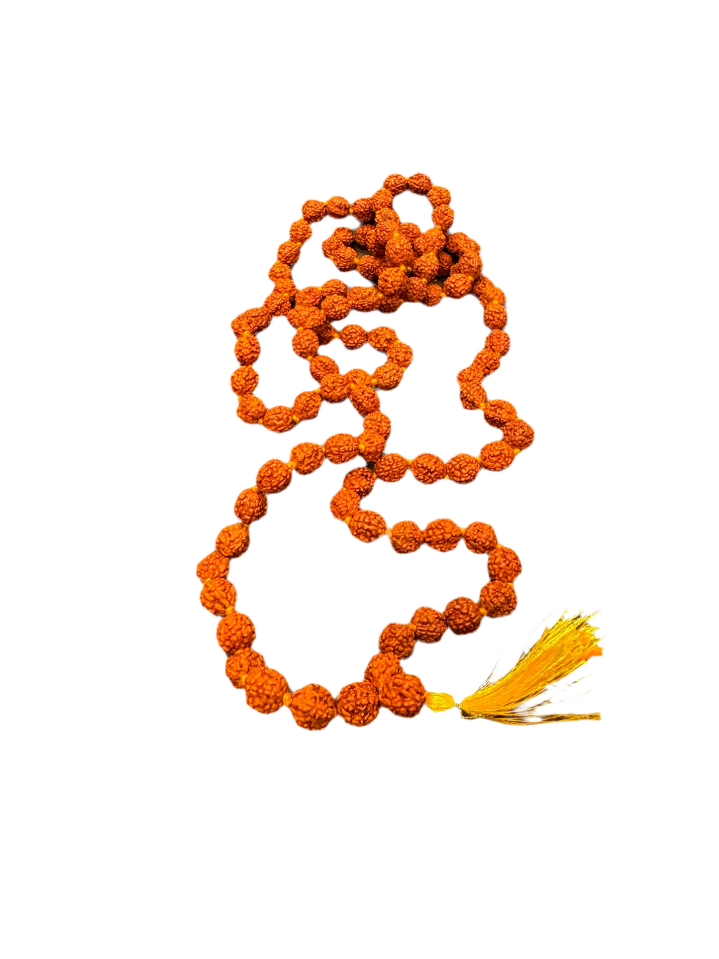 8mm Rudraksha Seed Mala with Rust Red Yellow Tassel – Divine Focus & Balance Mala