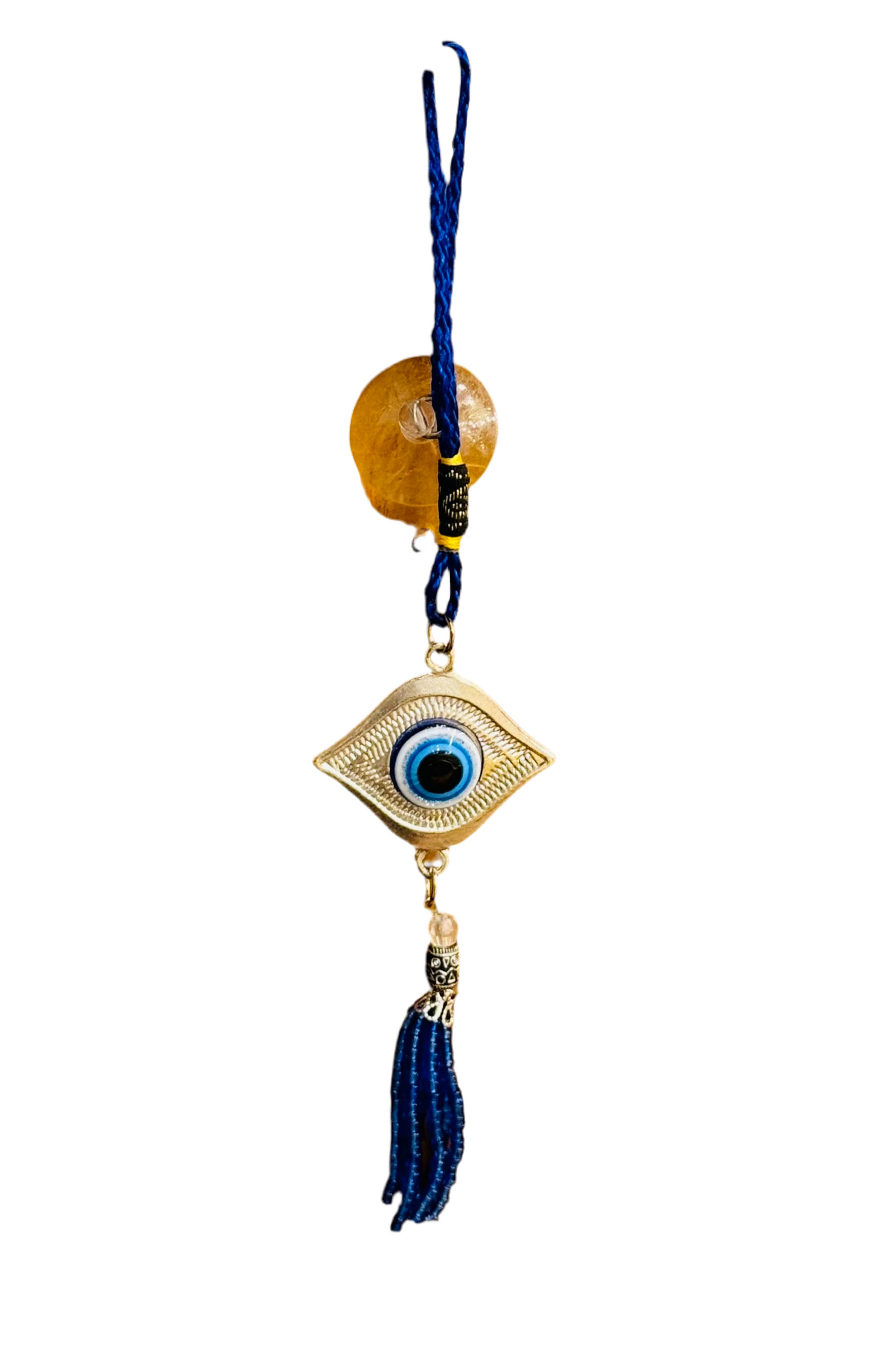 Silver Evil Eye Hanging Car Decor Ornament with Beaded Tassels