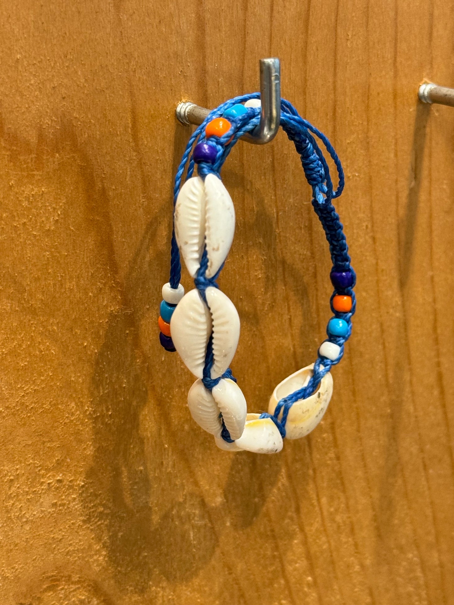 Handmade Indigo Blue String Bracelet With Cowrie Shells and Colorful Beads