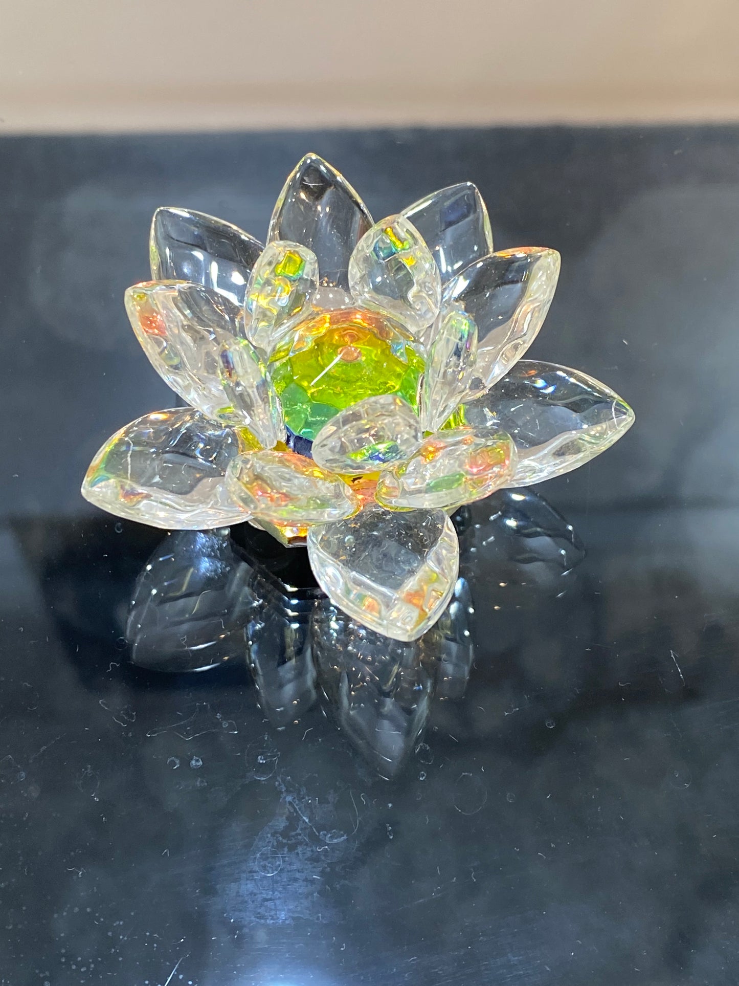 Feng Shui Crystal Lotus Flower Multicolor Clear Pink Green