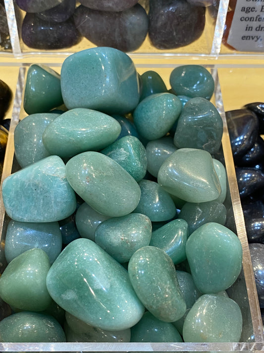 Green Aventurine polished tumbled stones for prosperity and well-being.