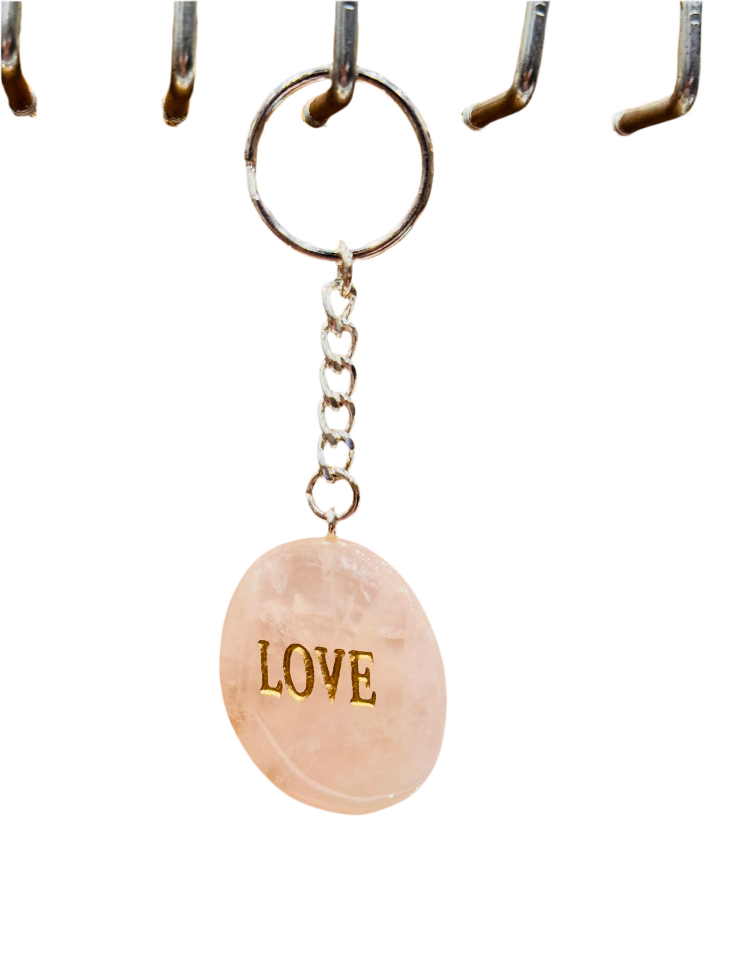 Rose Quartz Love Keychain Handmade Engraved Polished