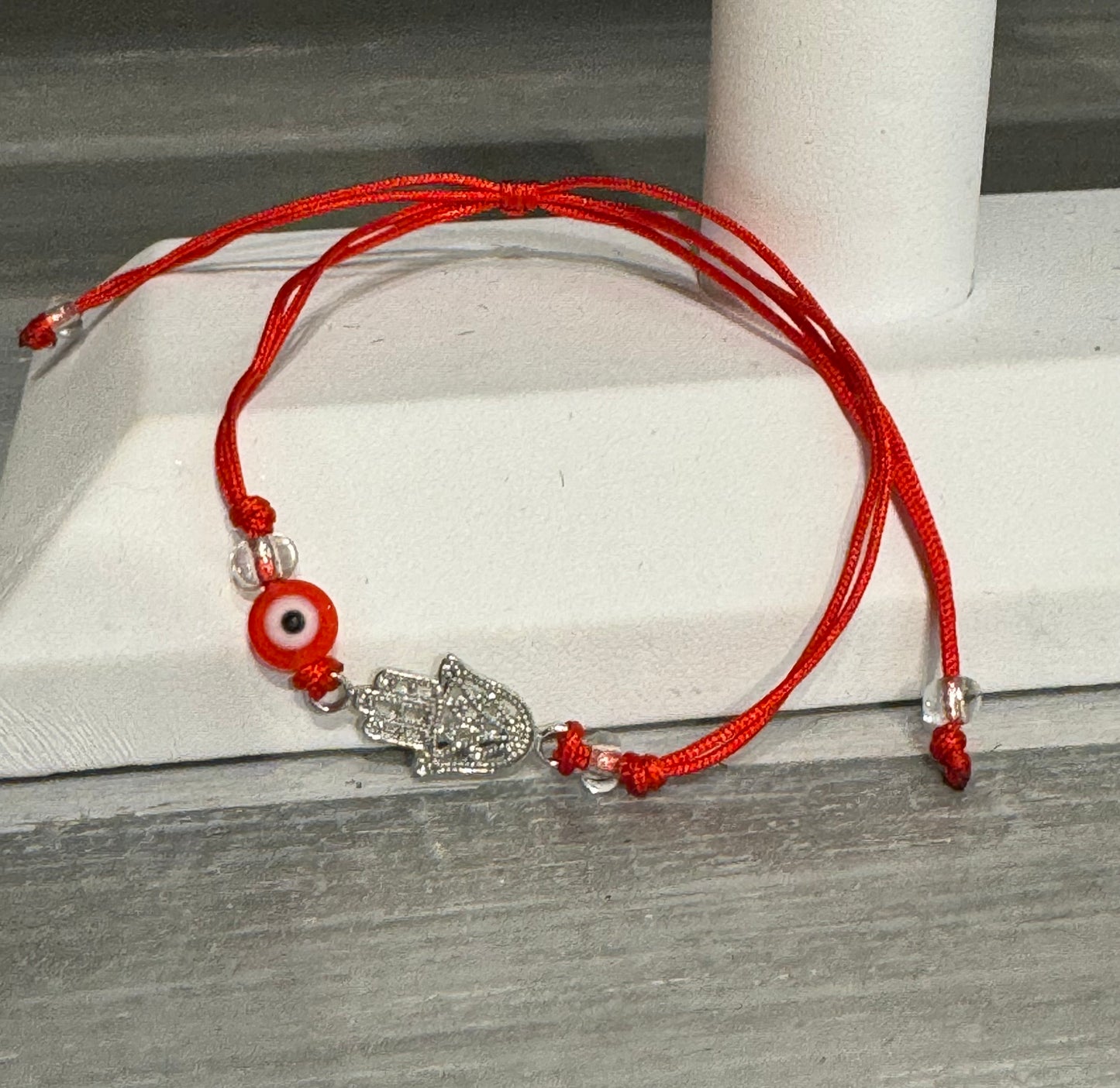 Red String Pull Tie Bracelet with Hamsa Charm Red Evil Eye Bead