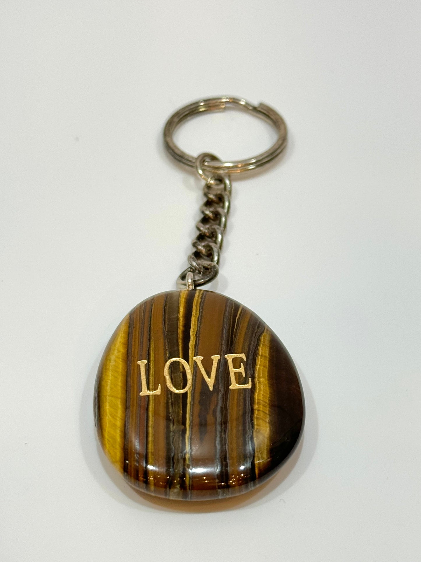 Tiger Eye Keychain Handmade Polished Engraving Love