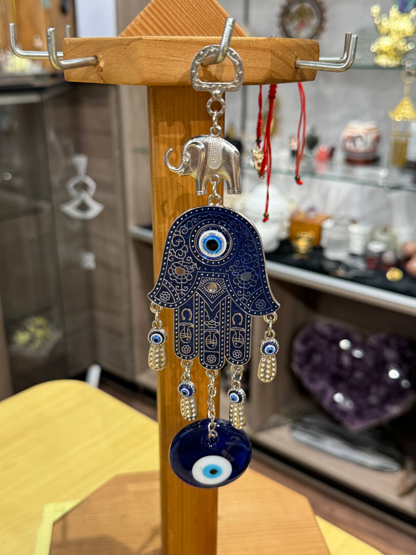 Turkish Blue Evil Eye Hamsa Hand Elephant and Evil Eye Talisman Amulet Wall Hanging Ornament