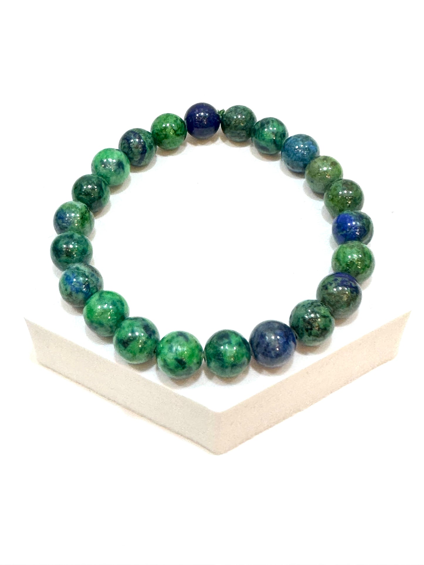 Azurite and Malachite Beaded Gemstone Round Bracelet 8mm