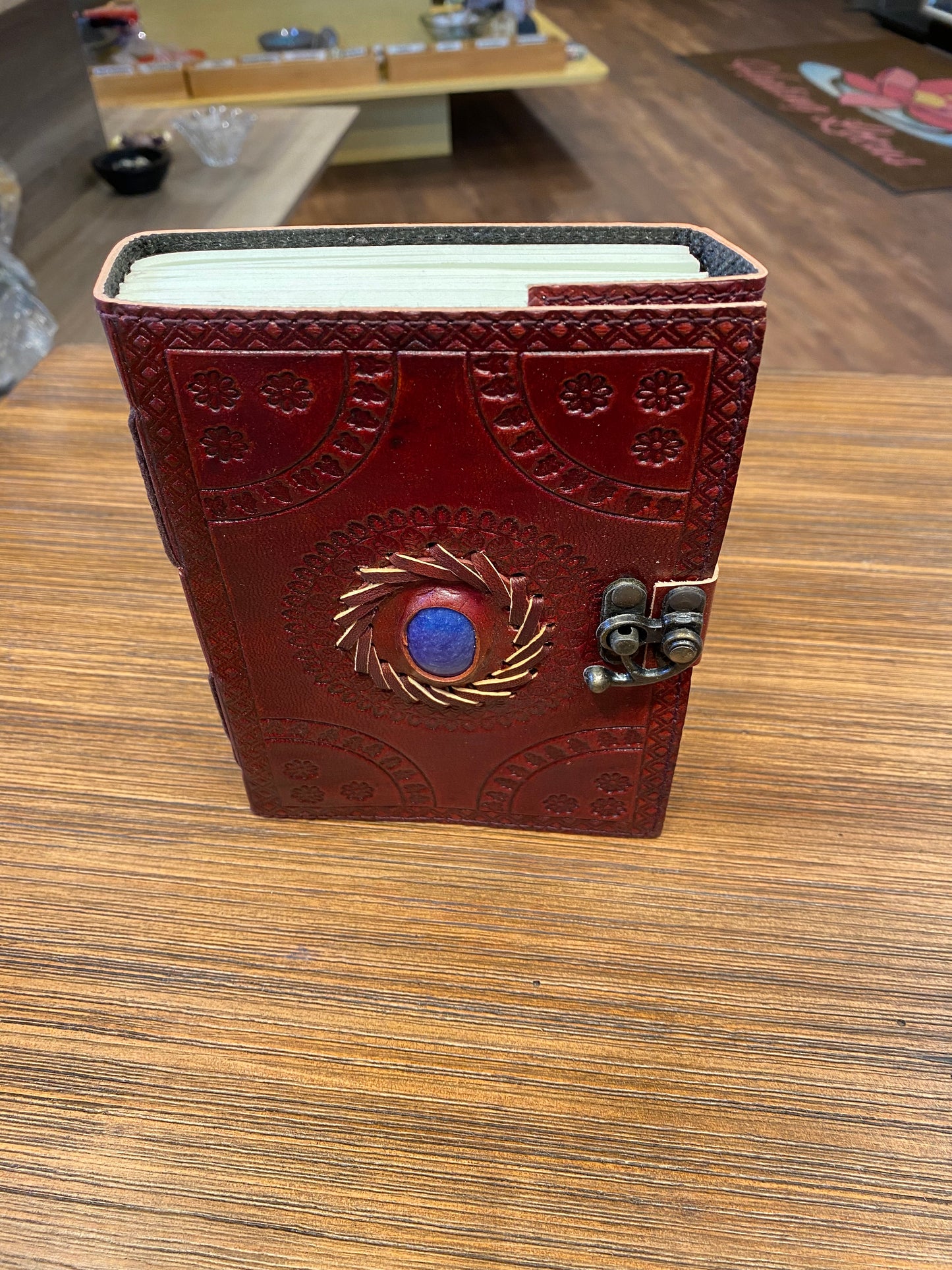 Dark Brown 5”x7” Embossed Journal with Latch and Blue Stone