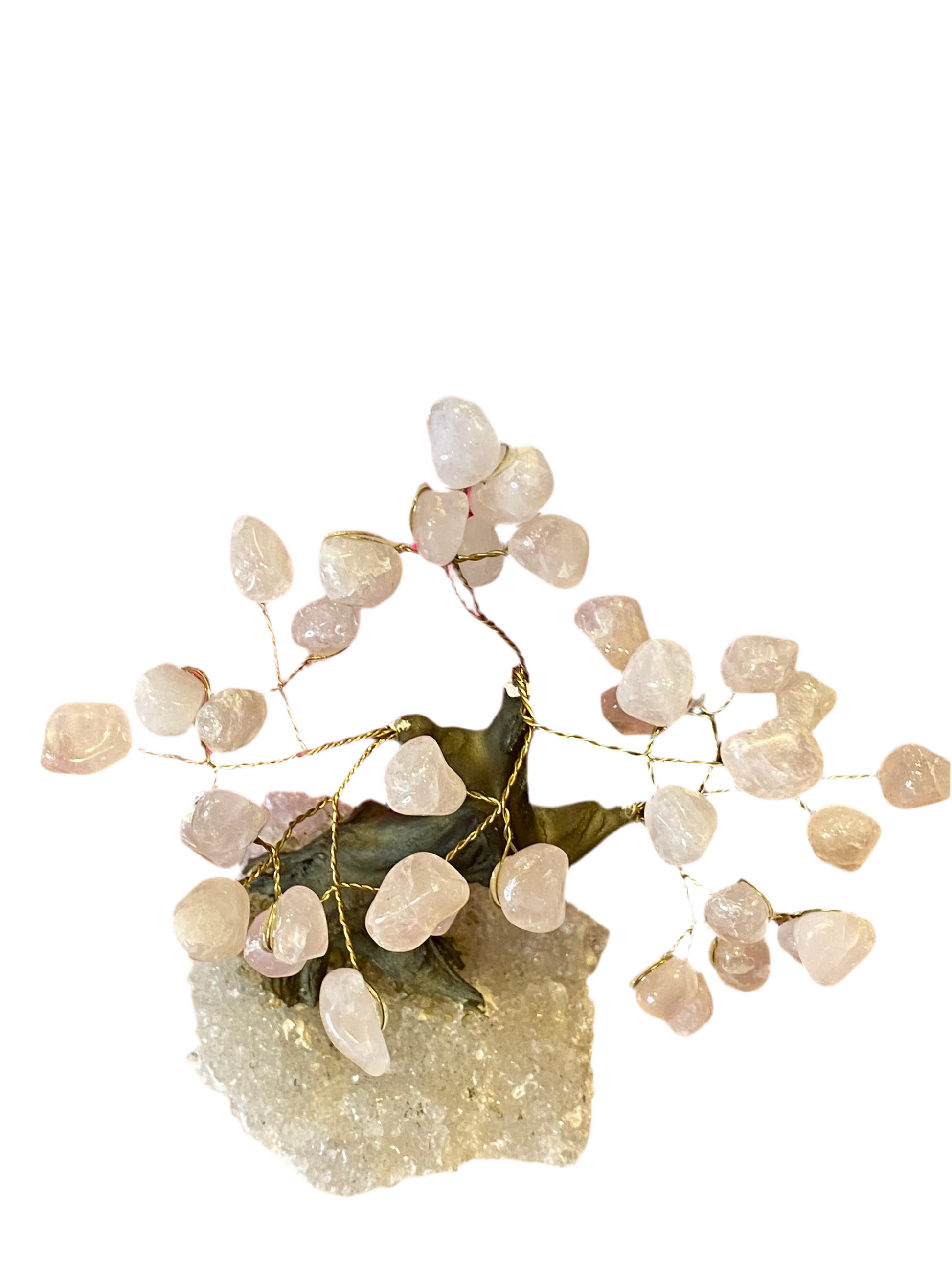 Rose Quartz Gemstone Tree on Clear Quartz Cluster