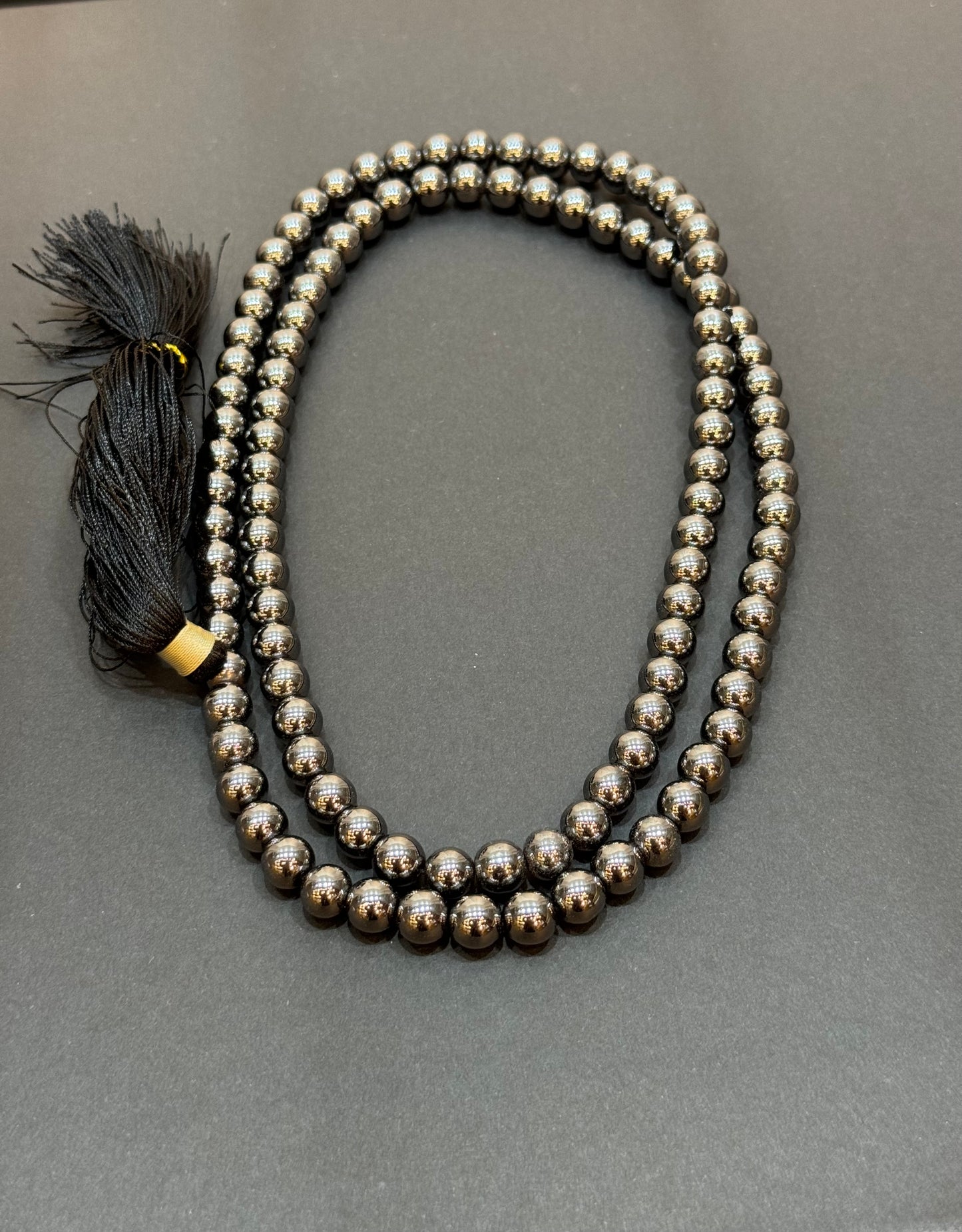 Hematite Handmade Prayer Mala With Black Tassle