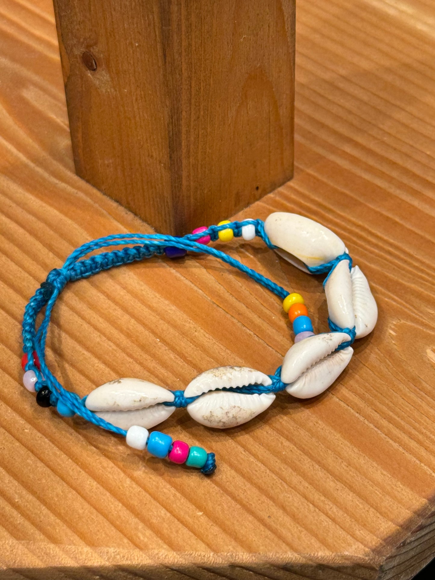 Handmade Turquoise String Bracelet With Cowrie Shells and Colorful Beads