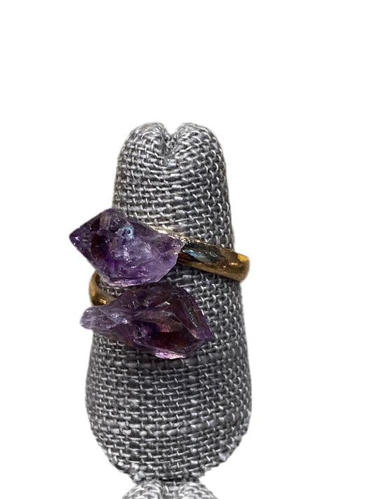 Amethyst Ring With Adjustable Gold Color Band