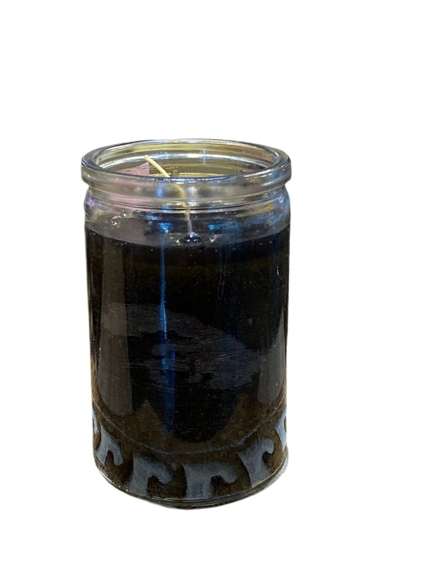 Prayer Black 50 Hour Candle in sleek glass holder for meditation and rituals.