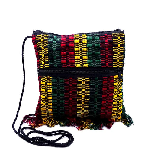 Rasta Woven Guatemalan Fringe Crossbody Purse Passport Bag