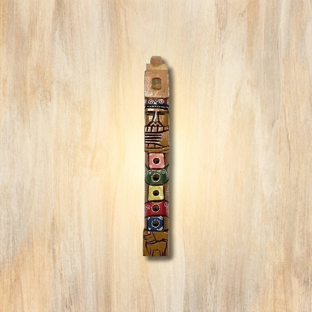 Six Square Wooden Flute – Handmade Bamboo Tribal Recorder Instrument from Peru