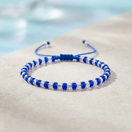 Yemaya Protection Bracelet – Blue & Clear Beaded Adjustable Spiritual Bracelet for Guidance, Protection & Balance
