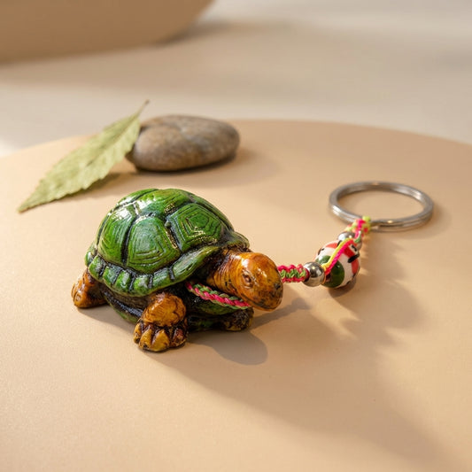 Turtle Keychain Handmade – Peruvian Green Turtle Charm Keyring for Protection, Good Luck & Travel