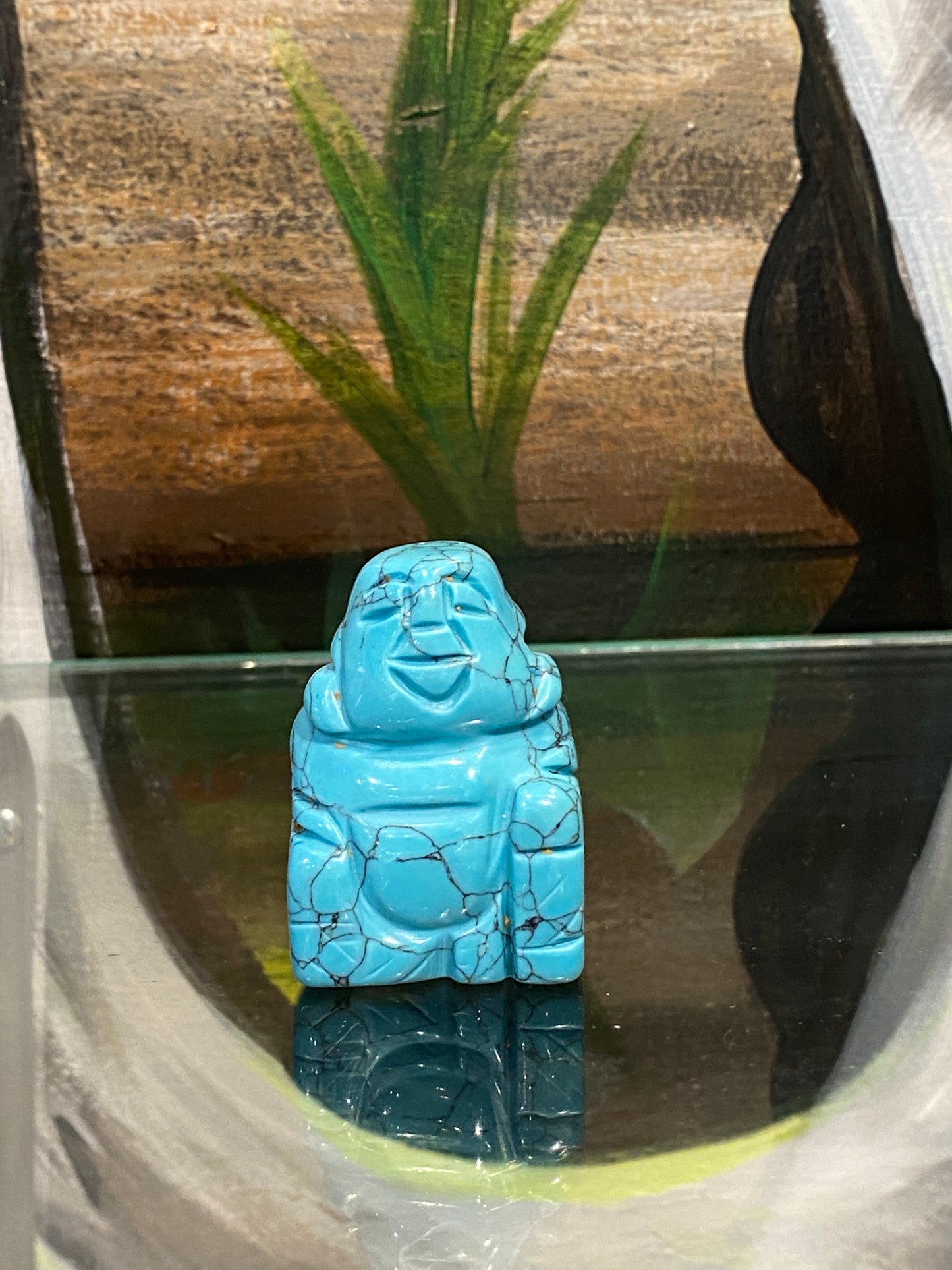 Blue Howlite Hand Carved Polished Desktop Laughing Buddha