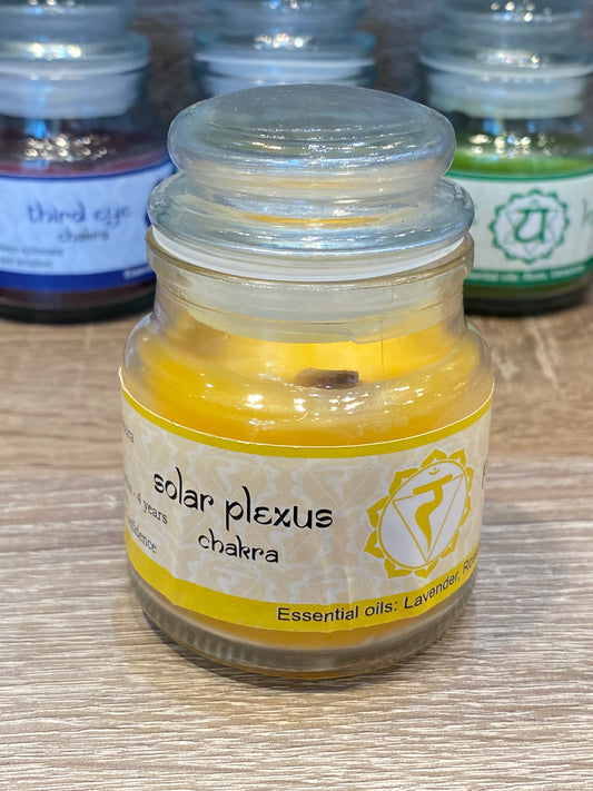 Vrinda 7 Chakra Jar Candles Yellow, Scented Solar Plexus Chakra Manipura- 3oz