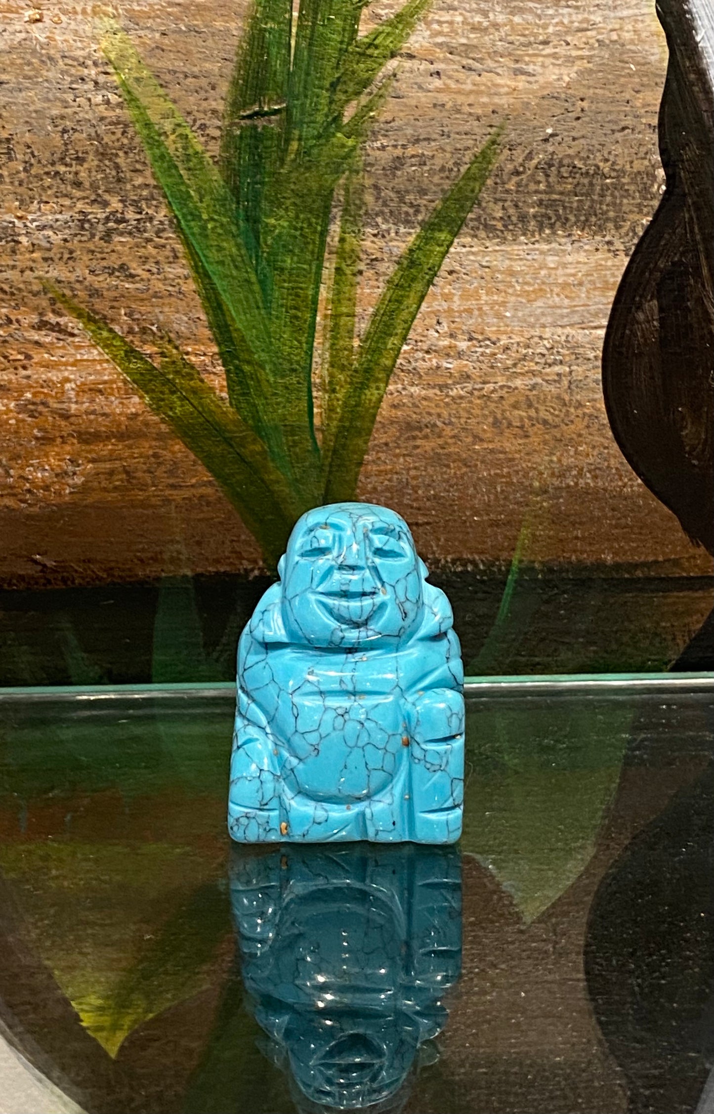 Blue Howlite Hand Carved Polished Desktop Laughing Buddha