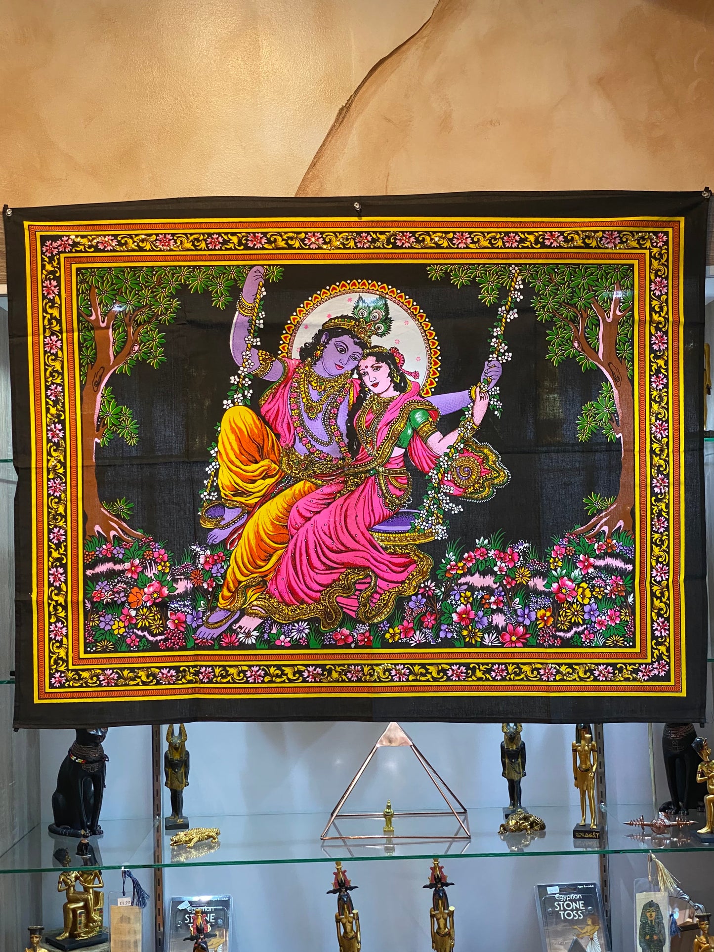 Lord Krishna And Goddess Radha On Swing Tapestry