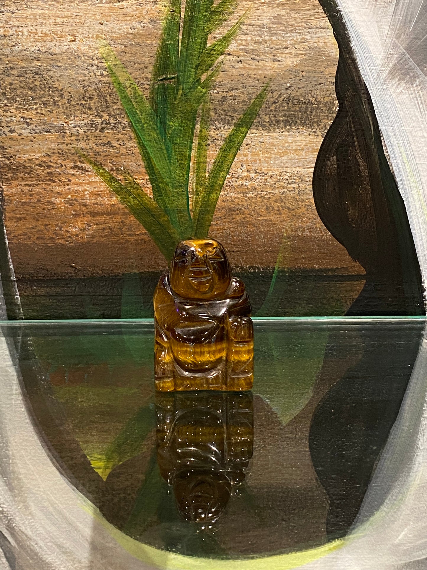 Golden Hand Carved Polished Tiger Eye Small  Laughing Buddha