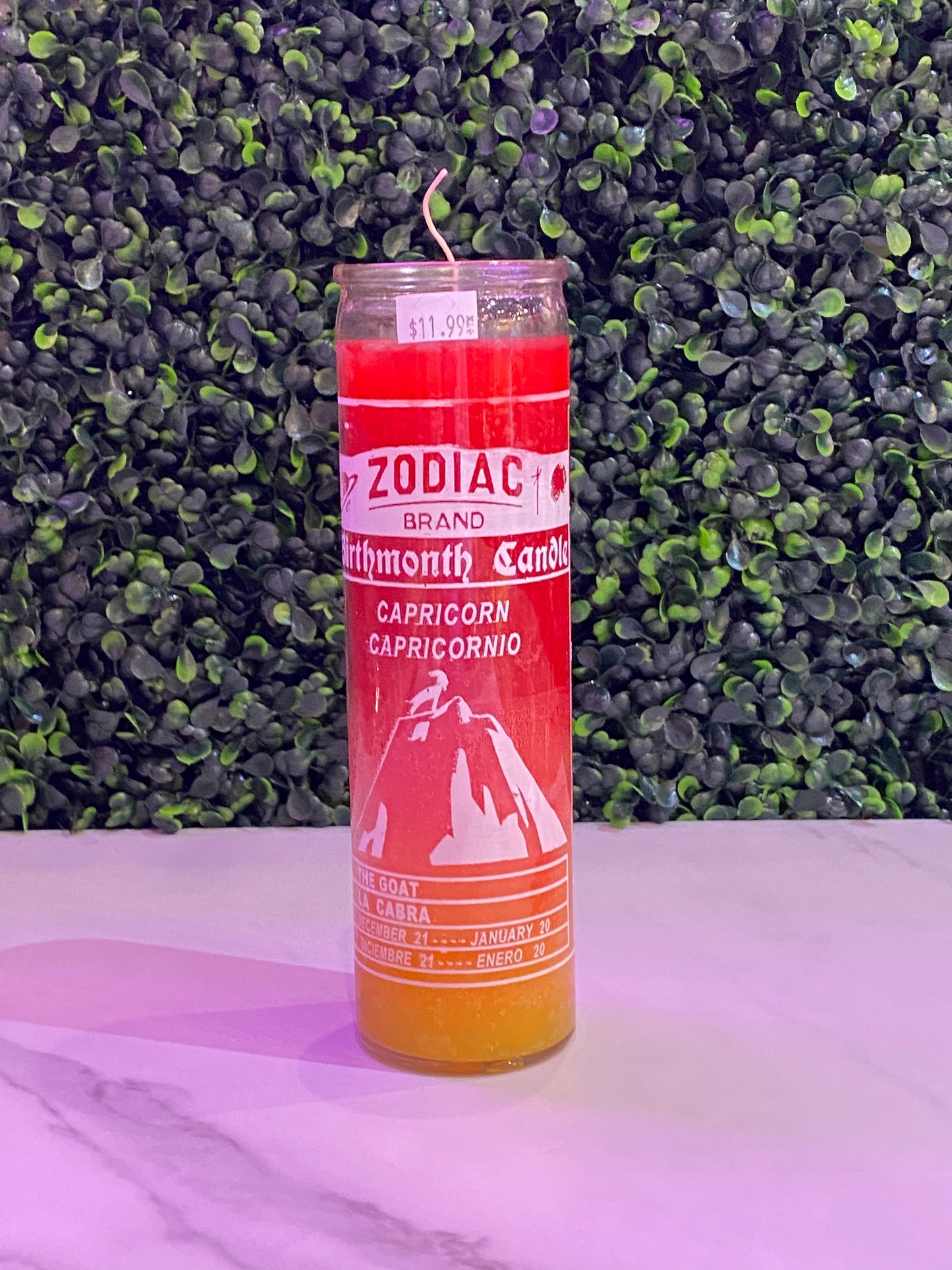 Zodiac Capricorn 7 Day Candle, Red/Yellow