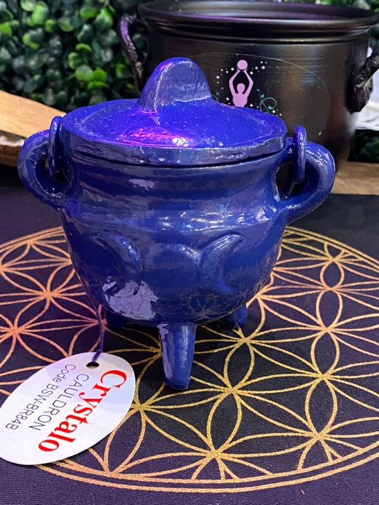 Blue Triple Moon Cast Iron Cauldron