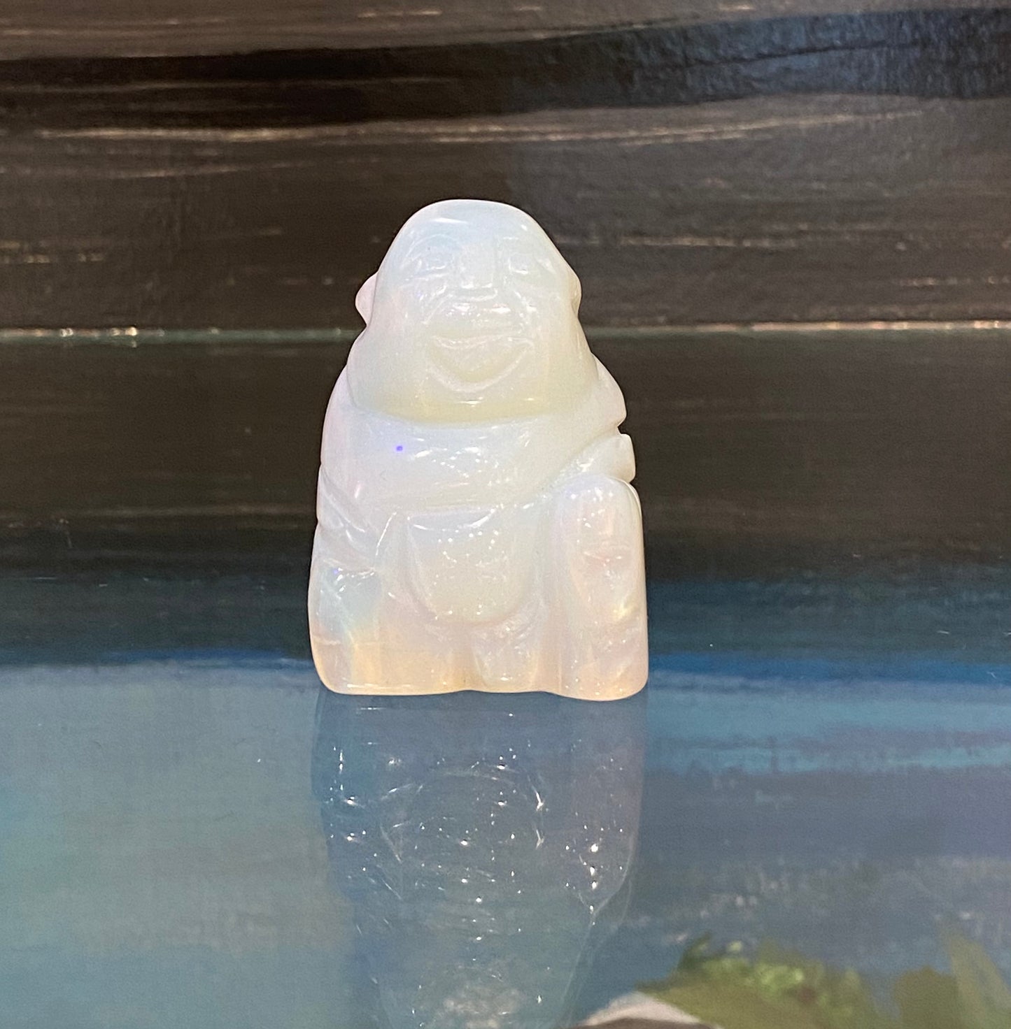 Opalite Hand Carved Polished Desktop Laughing Buddha