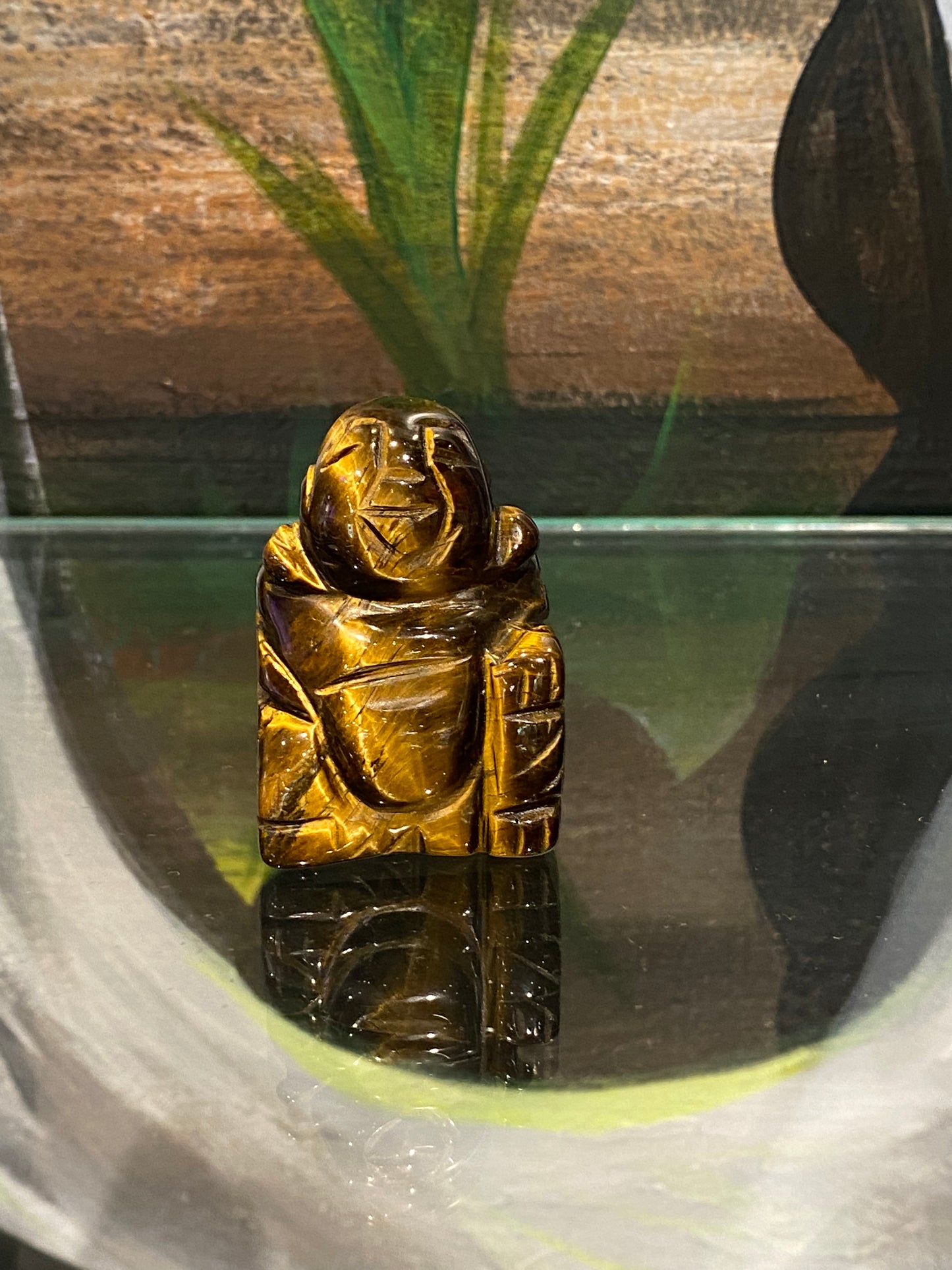 Golden Hand Carved Polished Tiger Eye Small  Laughing Buddha