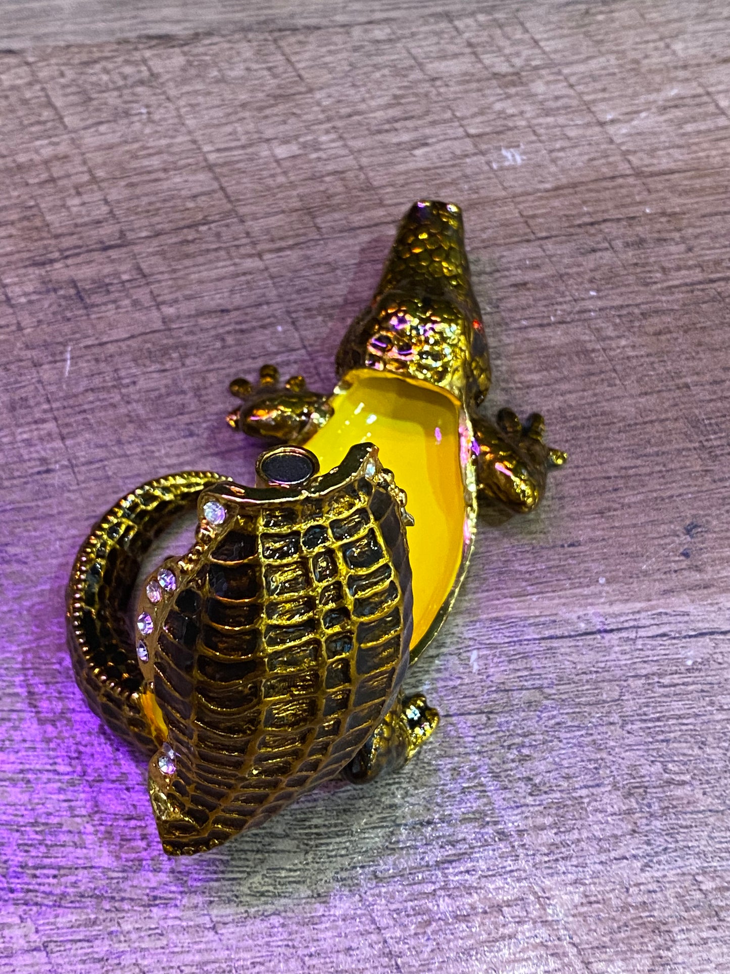 Feng Shui Black and Golden Alligator - Bejeweled Trinket Box