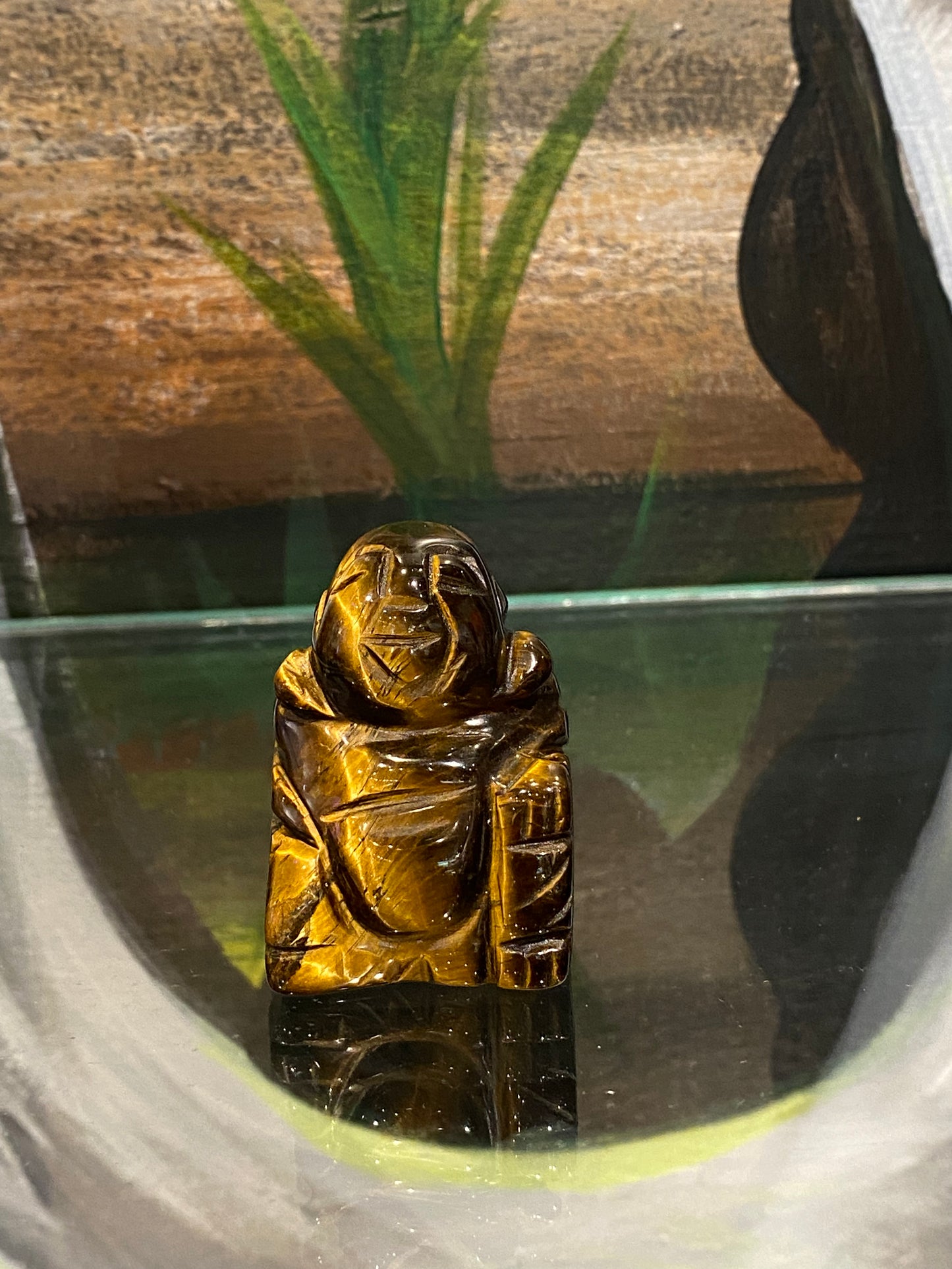 Golden Hand Carved Polished Tiger Eye Small  Laughing Buddha