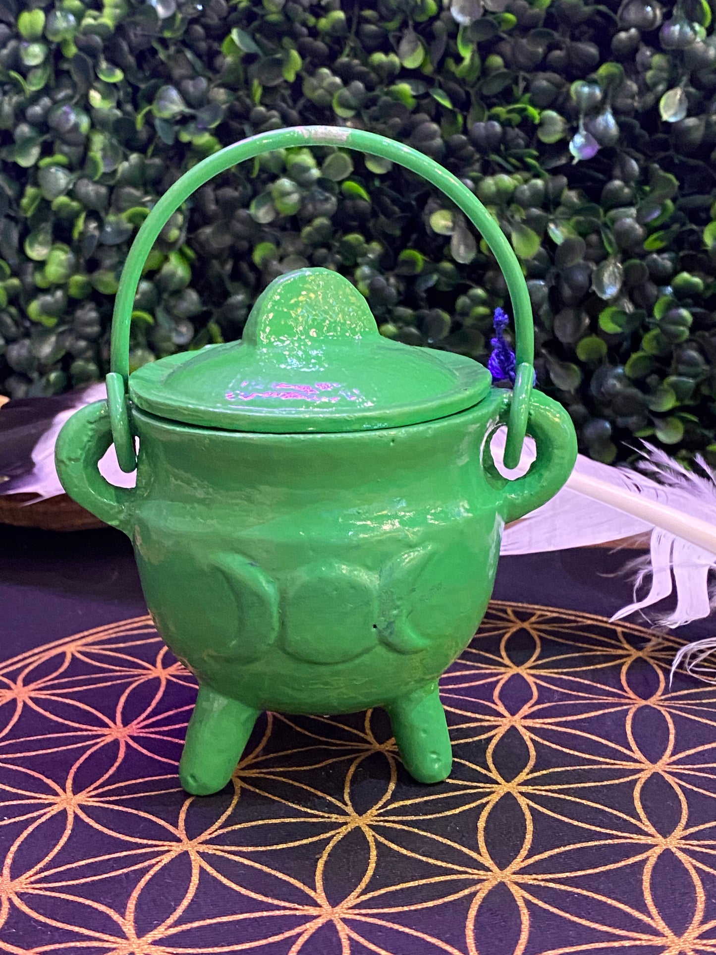 Green Triple Moon Cast Iron Cauldron